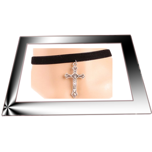 Black Velvet Choker Collar Necklace with Cross