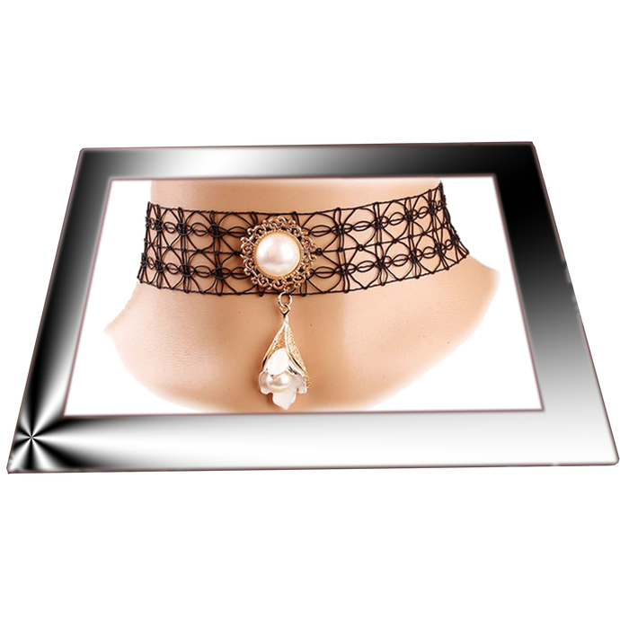 Lace Choker Necklace with Charm