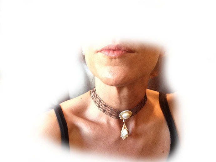 Choker Necklace with Pearl Charm