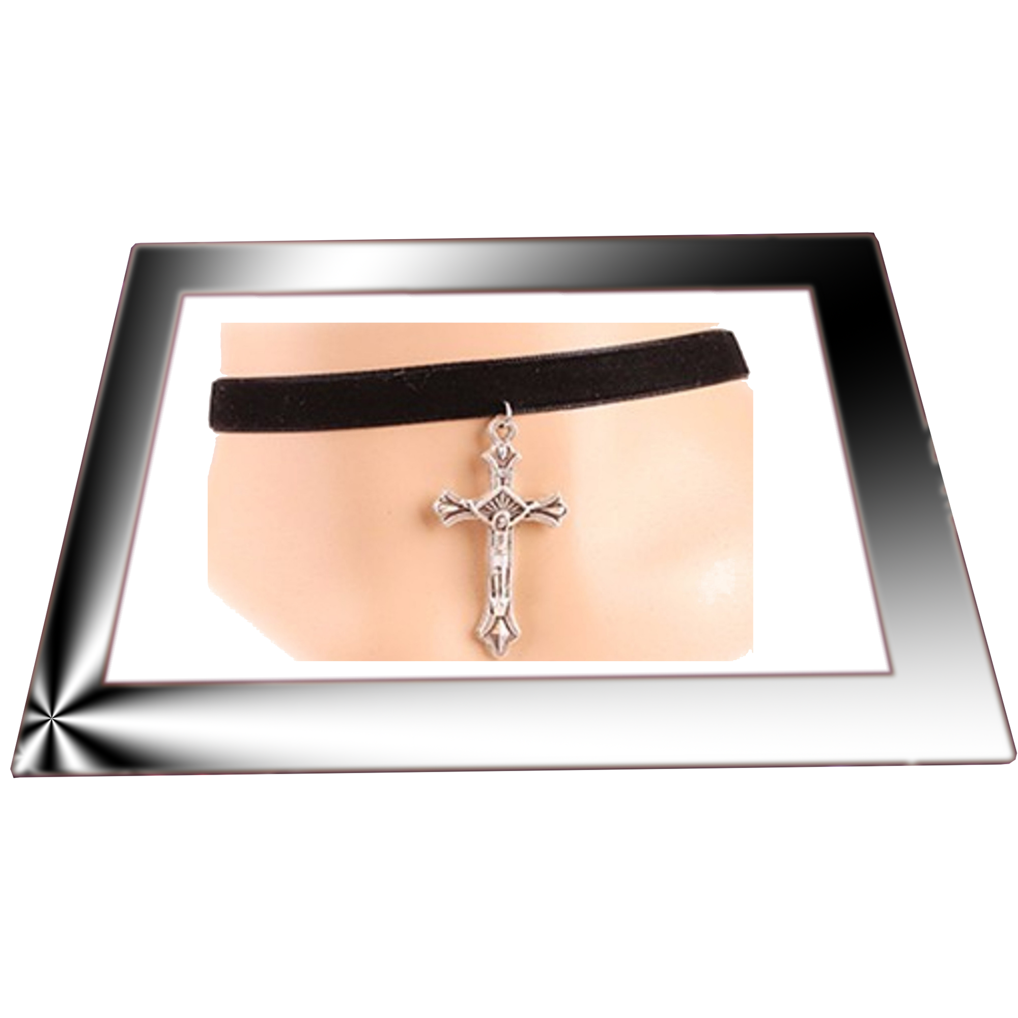 Black Velvet Choker Collar Necklace with Cross