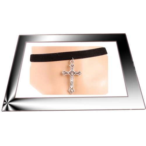 Black Velvet Choker Collar Necklace with Cross