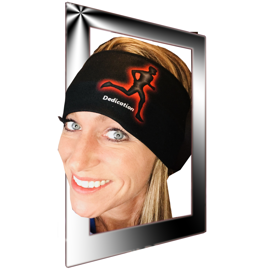 Womens biker bandanas displaying a runner & “Dedication” 