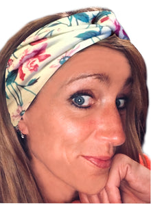 White Floral with Pink and Blue  IT'S RIDIC! Women's Knot Style Headband in Boho, Hawaiian, Floral, and Solid Designs. The Perfect Hair wrap for Cute and Casual Days.