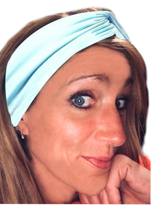Sky Blue IT'S RIDIC! Women's Knot Style Headband in Boho, Hawaiian, Floral, and Solid Designs. The Perfect Hair wrap for Cute and Casual Days.