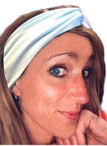 Sky Blue and White IT'S RIDIC! Women's Knot Style Headband in Boho, Hawaiian, Floral, and Solid Designs. The Perfect Hair wrap for Cute and Casual Days.
