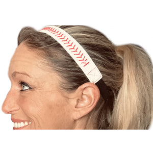 Softball / Baseball Theme Girls / Womens Headbands - White with Red Stitching