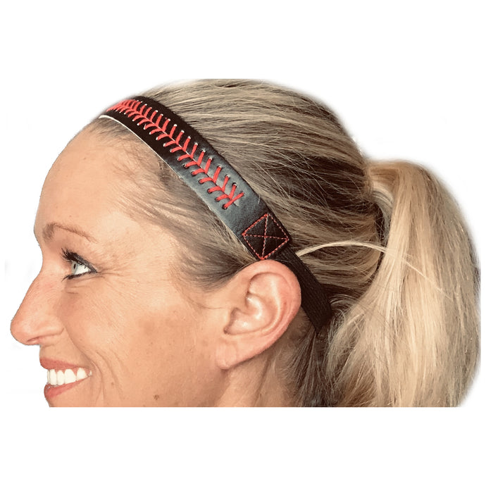 Softball / Baseball Theme Girls / Womens Headbands - Black with Red Stitching