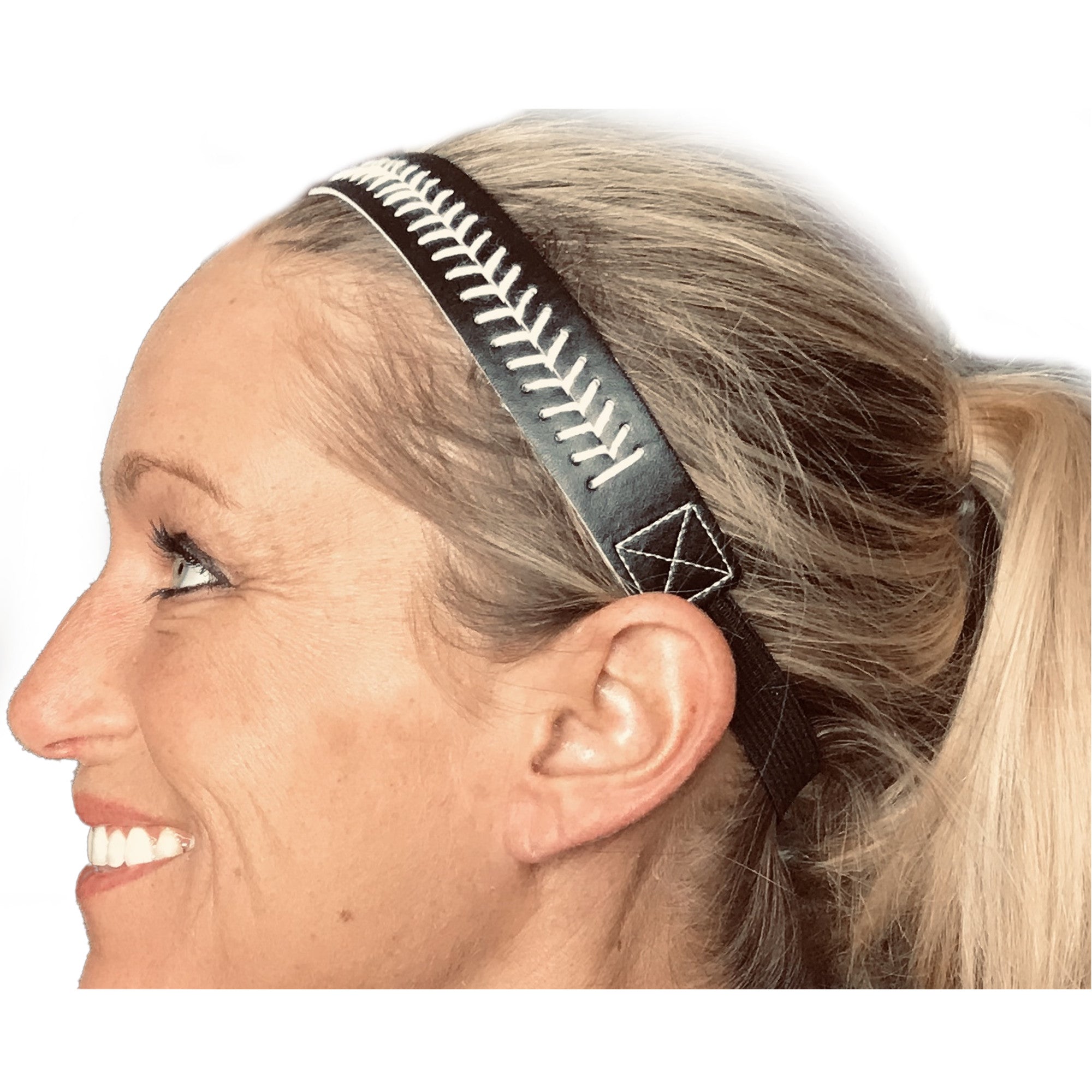 Softball / Baseball Theme Girls / Womens Headbands - Black with White Stitching