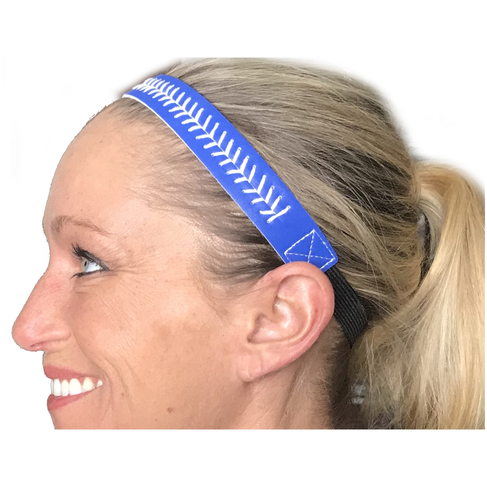 Softball / Baseball Theme Girls / Womens Headbands - Blue with White Stitching