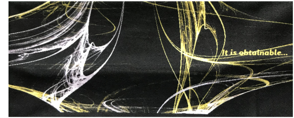 Black & yellow headband / bandana showing text "It is obtainable”.