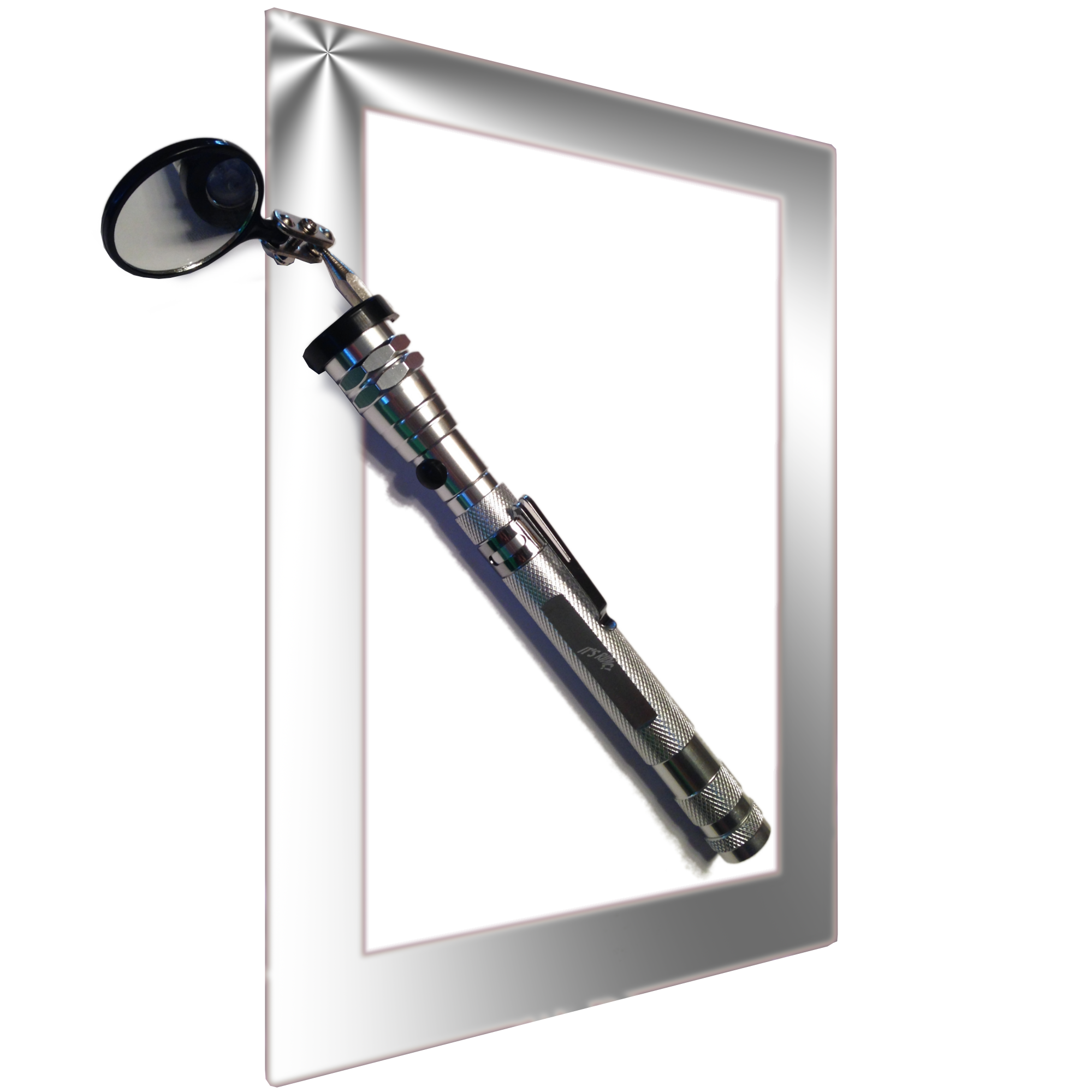 Silver Extendible Magnetic 3LED Flashlight Pickup Tool WITH MIRROR