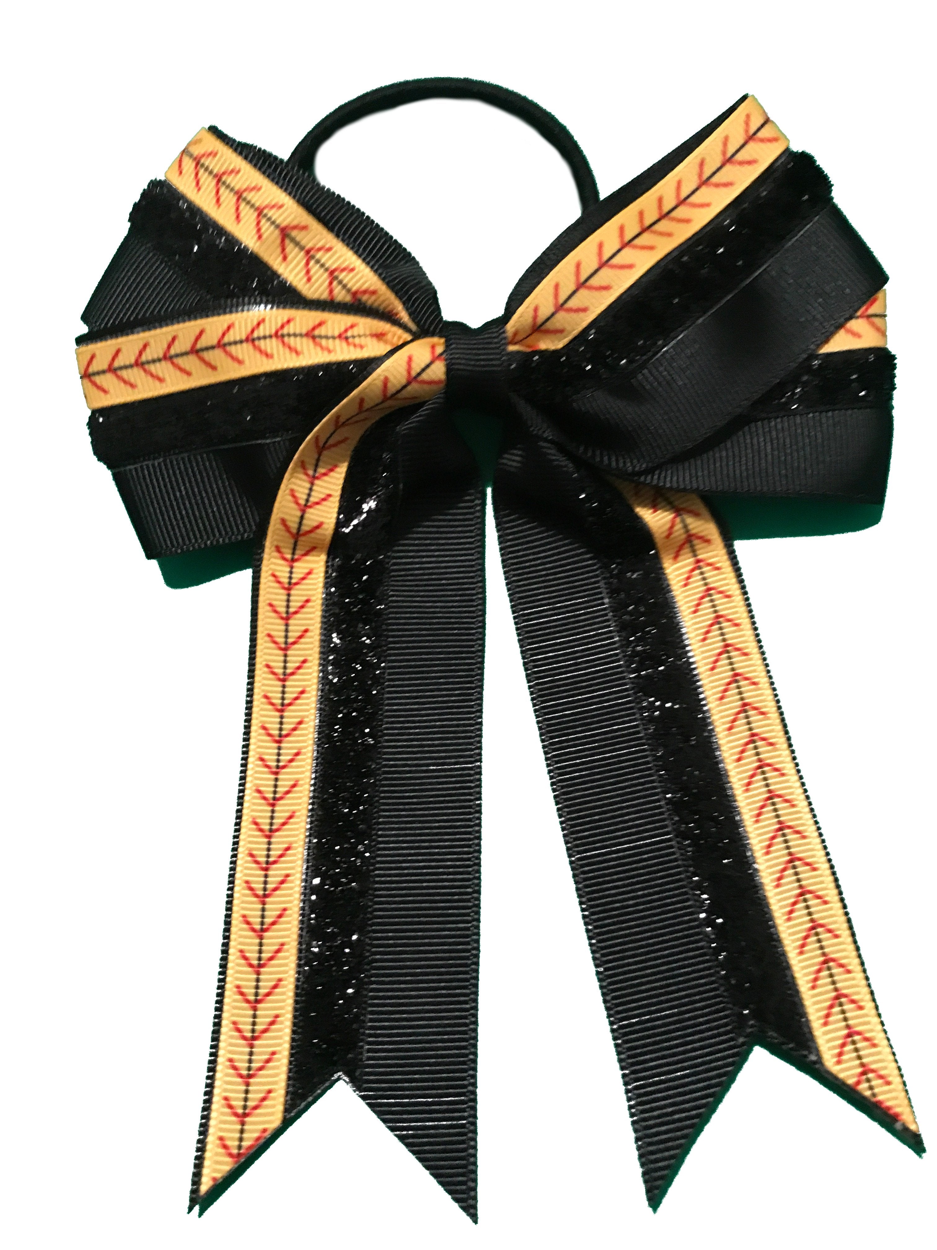 Cheer Ponytail Bow – Softball yellow and black