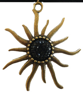 Black Velvet Choker Collar Necklace with Bronze Sun Charm