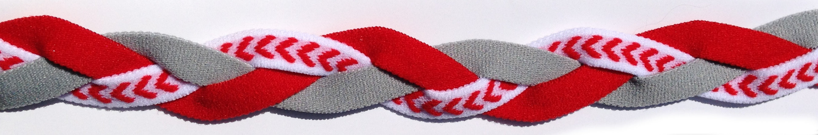 Red baseball seam and grey headband